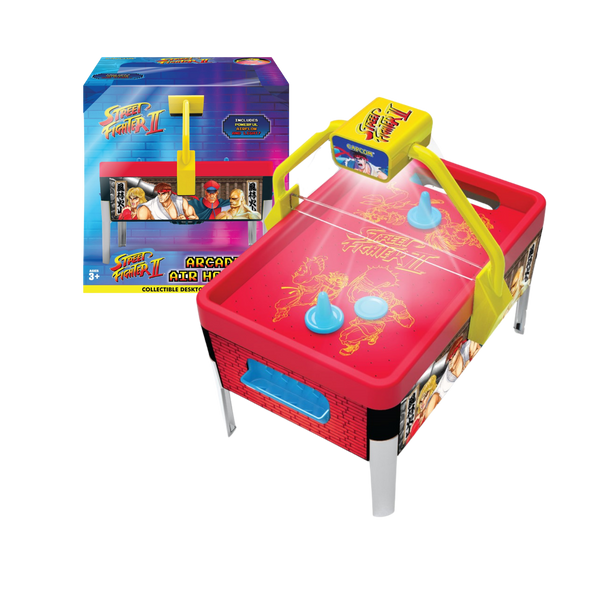 Juguete Mini Hockey de Aire de Mesa Street Figther II Arcade | 30.5x15x20.3 cm | Ambassador Games | Luz y Sonido | Juego Mini Air Hockey