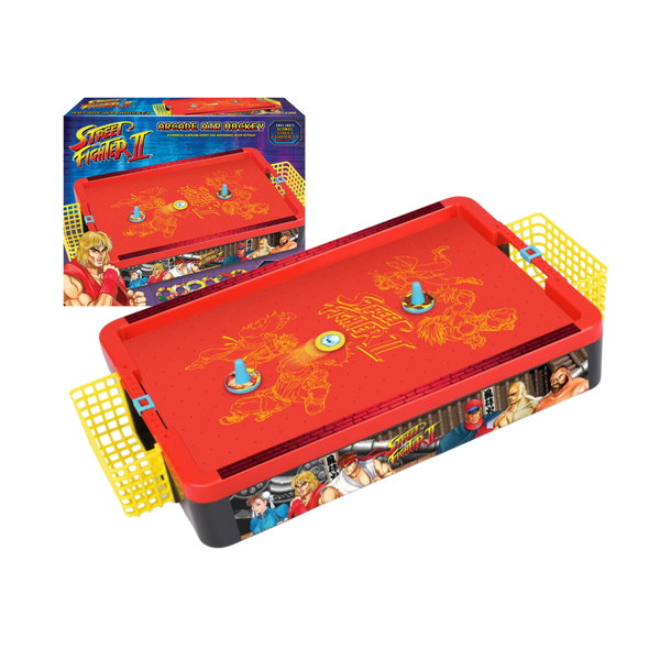 Juguete Mini Hockey de Aire de Mesa Street Figther II Arcade| 30.5x15.3x7.6 cm | Ambassador Games | Luz y Sonido|Juego Mini Air Hockey